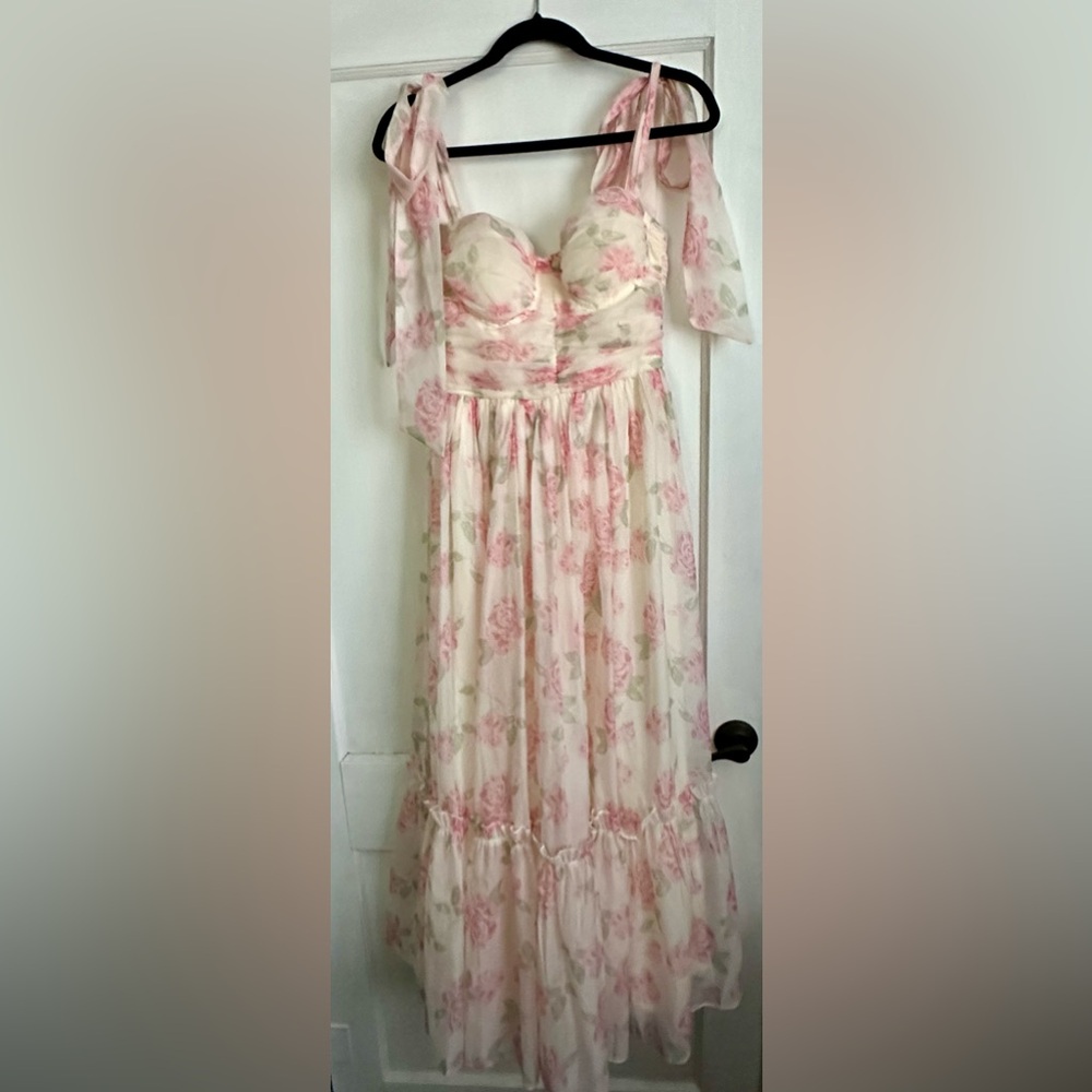 Floral Pink Tie-Shoulder Maxi Dress